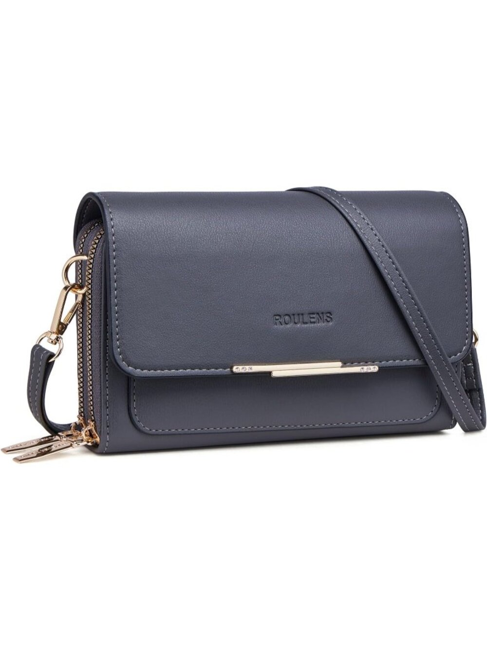 Roulens Women's Gray Leather Crossbody Shoulder Handbags with Credit Card Slots